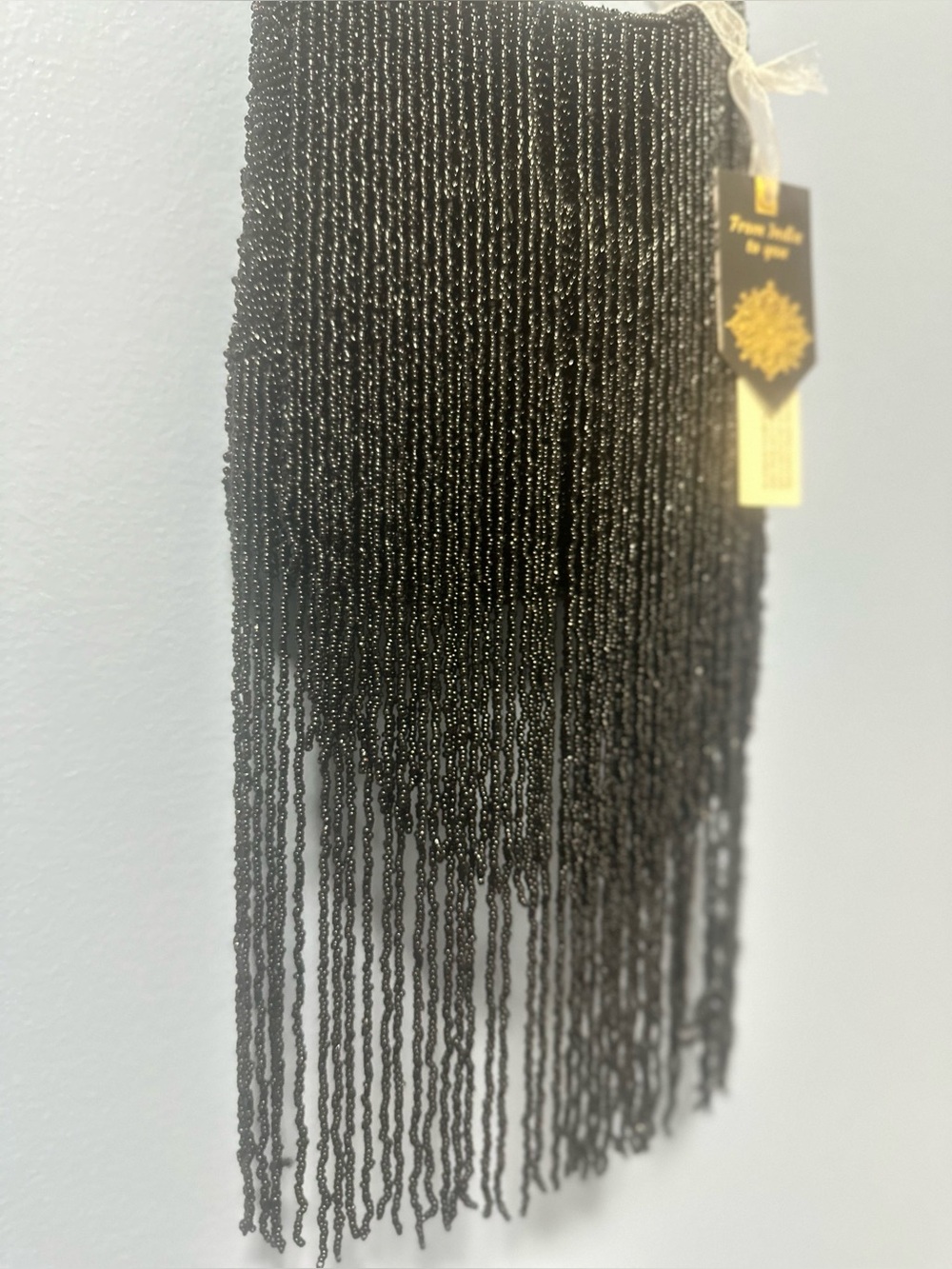 Black Beaded Fringe bag with Brass Handle NWT